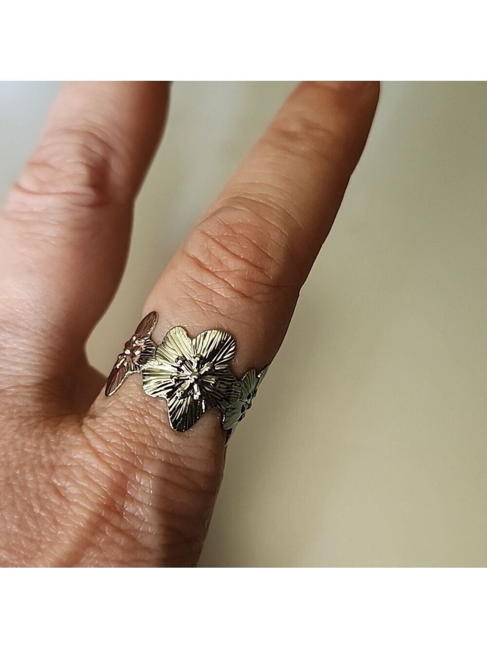 FLOWER ADJUSTABLE RING ZINC ALLOY